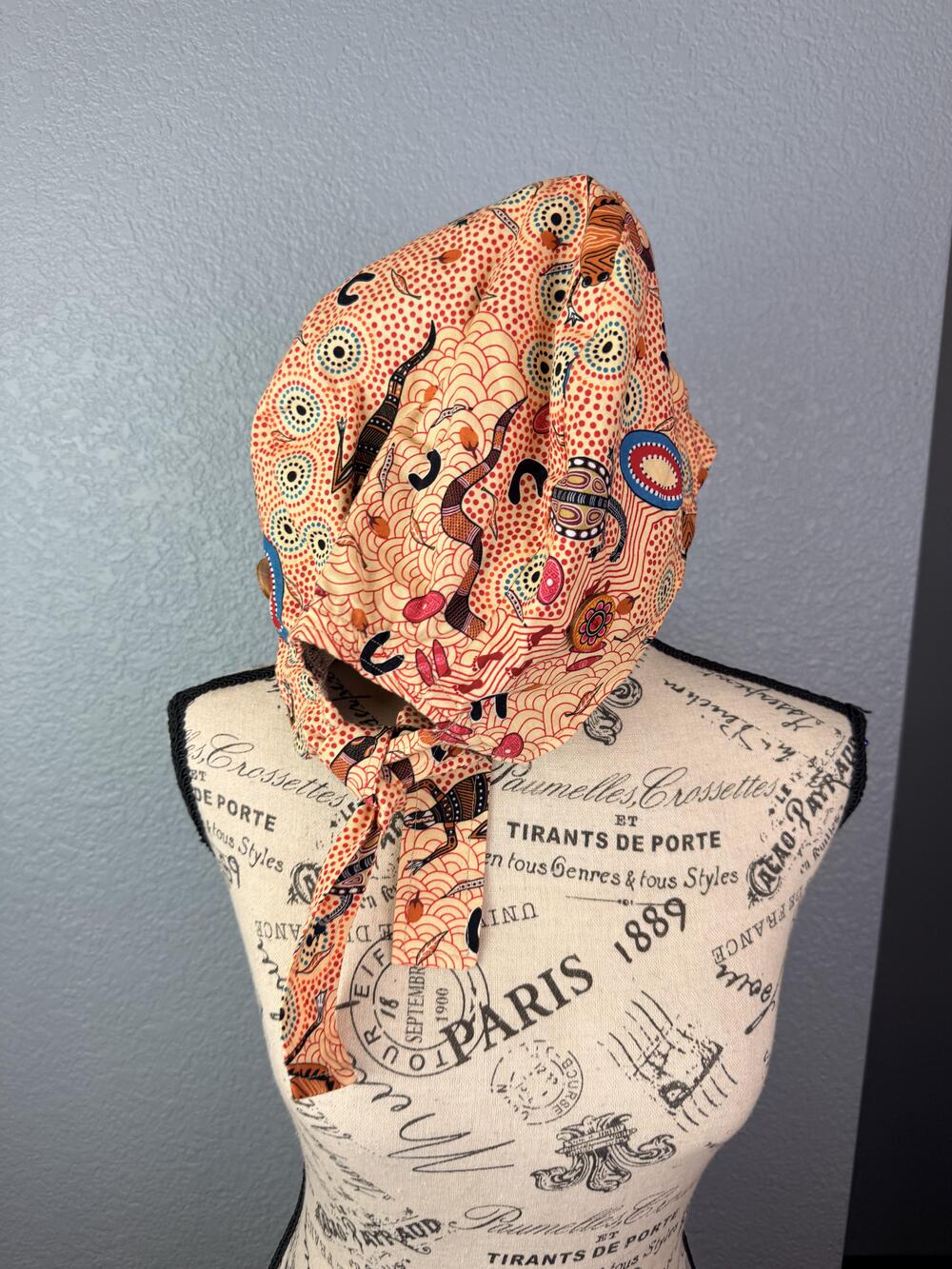 Handmade Hat Scrub Cap Womens One Size Multicolor Button Tie Back Reversible